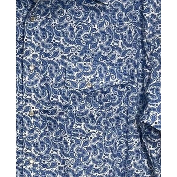 Wrangler Wrancher Mens Pearl Snap Western Shirt Blue Paisley Short Sleeve XLT - Picture 7 of 8